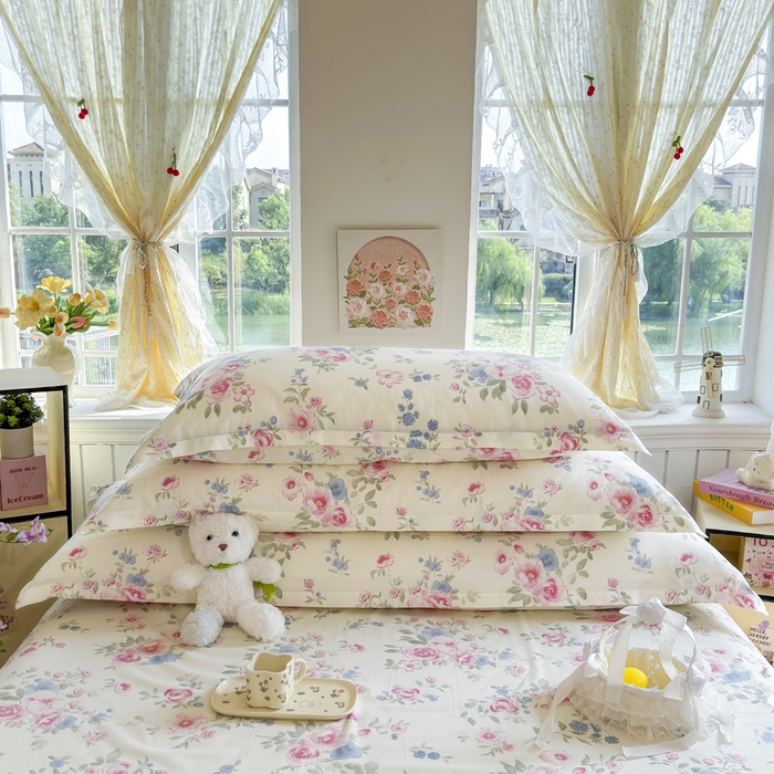 91家纺网 家纺一手货源 找家纺 姝辰 2025新款全棉纯棉印花双人长枕套纯棉加长单枕套 春日繁花