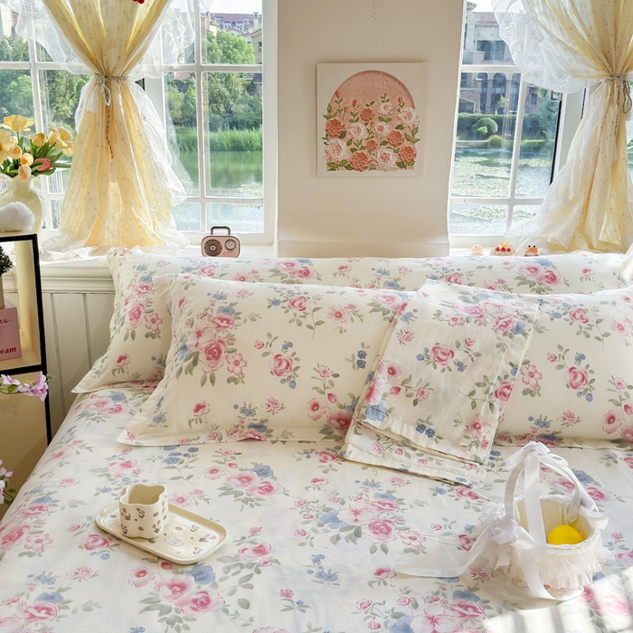 91家纺网 家纺一手货源 找家纺 姝辰 2025新款全棉纯棉印花双人长枕套纯棉加长单枕套 春日繁花