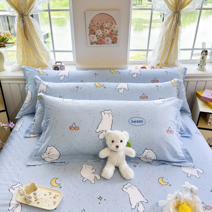 姝辰 2025新款全棉纯棉印花双人长枕套纯棉加长单枕套 月亮猫