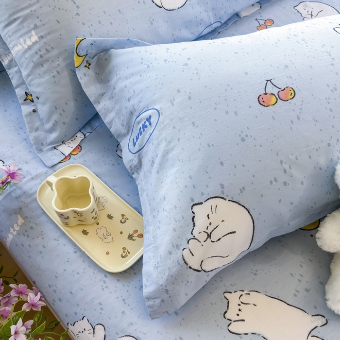 91家纺网 家纺一手货源 找家纺 姝辰 2025新款全棉纯棉印花双人长枕套纯棉加长单枕套 月亮猫