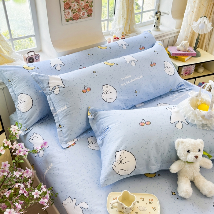 91家纺网 家纺一手货源 找家纺 姝辰 2025新款全棉纯棉印花双人长枕套纯棉加长单枕套 月亮猫