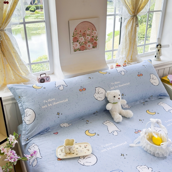 91家纺网 家纺一手货源 找家纺 姝辰 2025新款全棉纯棉印花双人长枕套纯棉加长单枕套 月亮猫