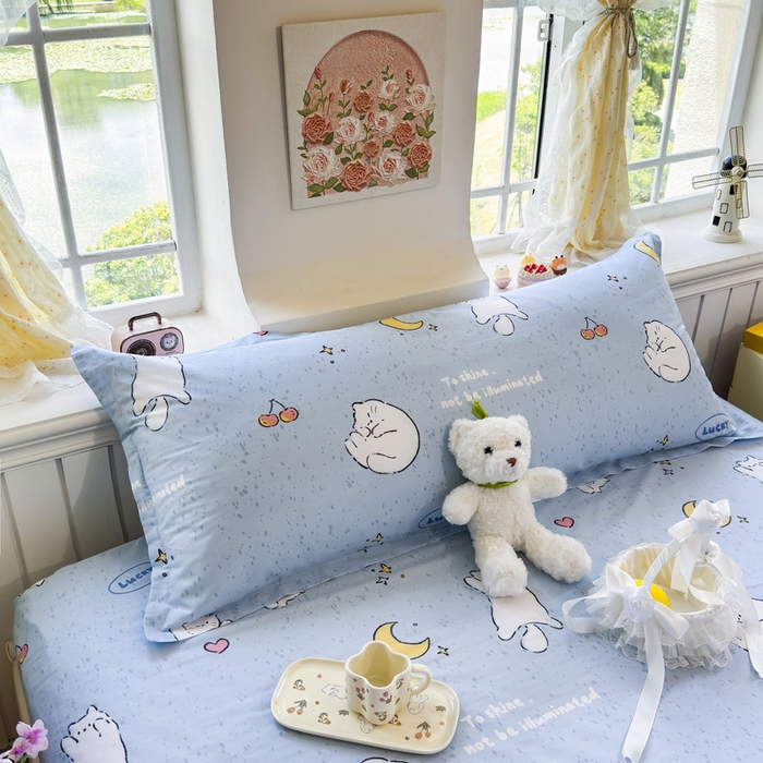 91家纺网 家纺一手货源 找家纺 姝辰 2025新款全棉纯棉印花双人长枕套纯棉加长单枕套 月亮猫