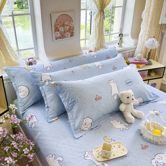 91家纺网 家纺一手货源 找家纺 姝辰 2025新款全棉纯棉印花双人长枕套纯棉加长单枕套 月亮猫