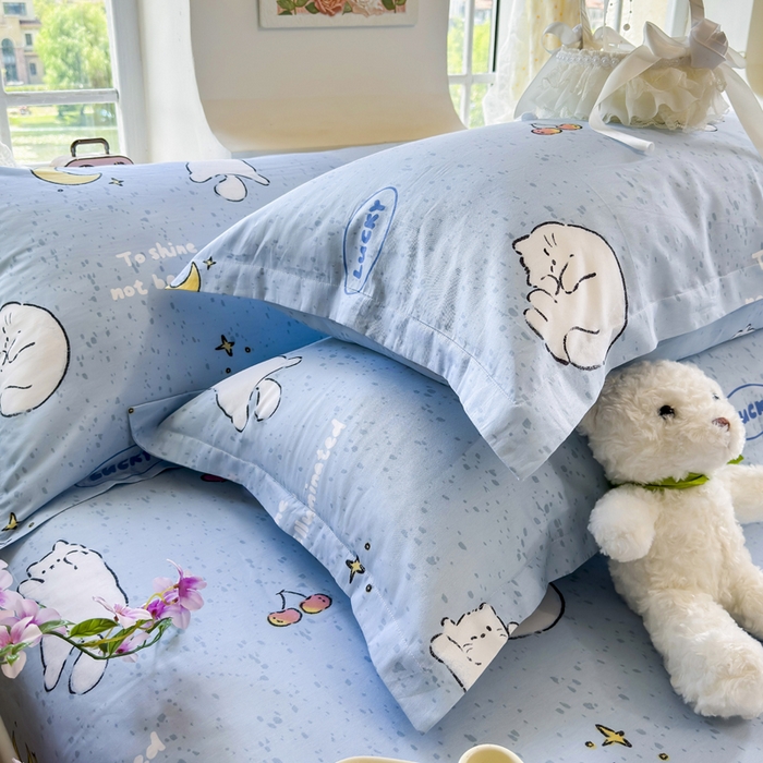 91家纺网 家纺一手货源 找家纺 姝辰 2025新款全棉纯棉印花双人长枕套纯棉加长单枕套 月亮猫