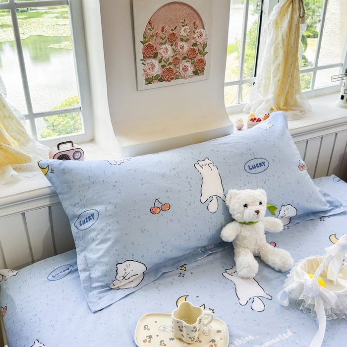 91家纺网 家纺一手货源 找家纺 姝辰 2025新款全棉纯棉印花双人长枕套纯棉加长单枕套 月亮猫