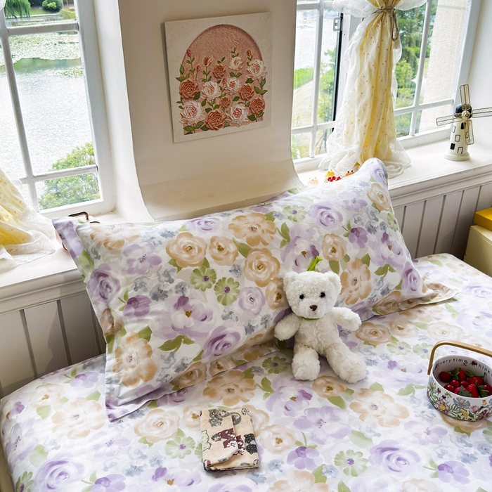 91家纺网 家纺一手货源 找家纺 姝辰 2025新款全棉纯棉印花双人长枕套纯棉加长单枕套 佳人有约