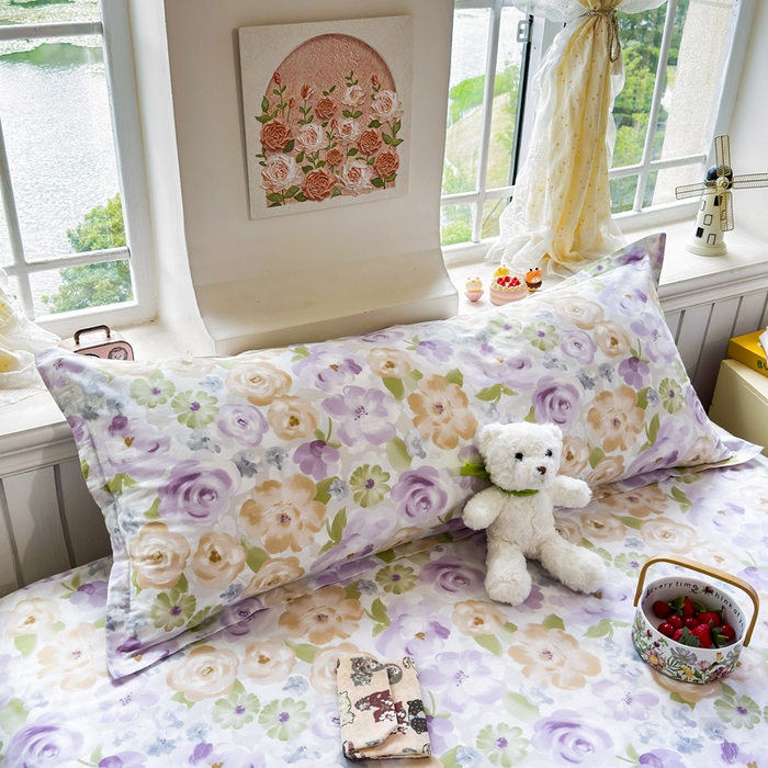 91家纺网 家纺一手货源 找家纺 姝辰 2025新款全棉纯棉印花双人长枕套纯棉加长单枕套 佳人有约