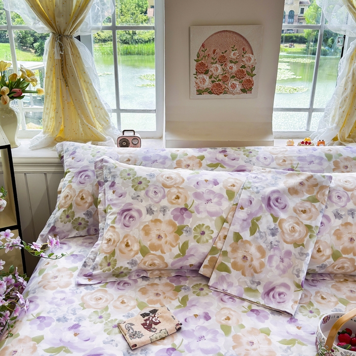 91家纺网 家纺一手货源 找家纺 姝辰 2025新款全棉纯棉印花双人长枕套纯棉加长单枕套 佳人有约