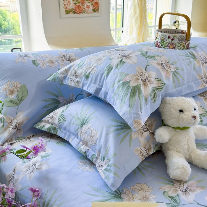 91家纺网 家纺一手货源 找家纺 姝辰 2025新款全棉纯棉印花双人长枕套纯棉加长单枕套 百合幽梦