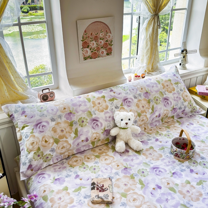 91家纺网 家纺一手货源 找家纺 姝辰 2025新款全棉纯棉印花双人长枕套纯棉加长单枕套 佳人有约