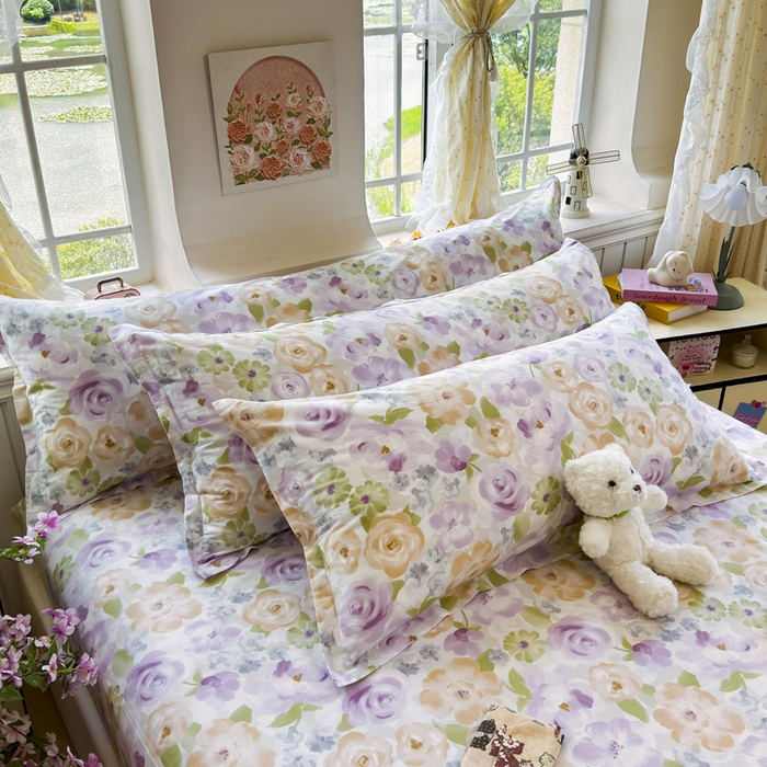 91家纺网 家纺一手货源 找家纺 姝辰 2025新款全棉纯棉印花双人长枕套纯棉加长单枕套 佳人有约