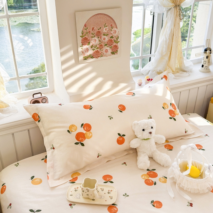 91家纺网 家纺一手货源 找家纺 姝辰 2025新款全棉纯棉印花双人长枕套纯棉加长单枕套 柿柿如意