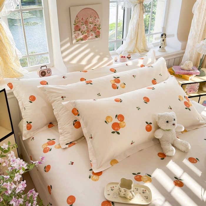 91家纺网 家纺一手货源 找家纺 姝辰 2025新款全棉纯棉印花双人长枕套纯棉加长单枕套 柿柿如意