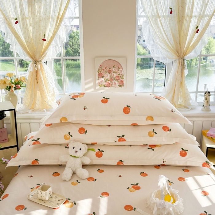 91家纺网 家纺一手货源 找家纺 姝辰 2025新款全棉纯棉印花双人长枕套纯棉加长单枕套 柿柿如意