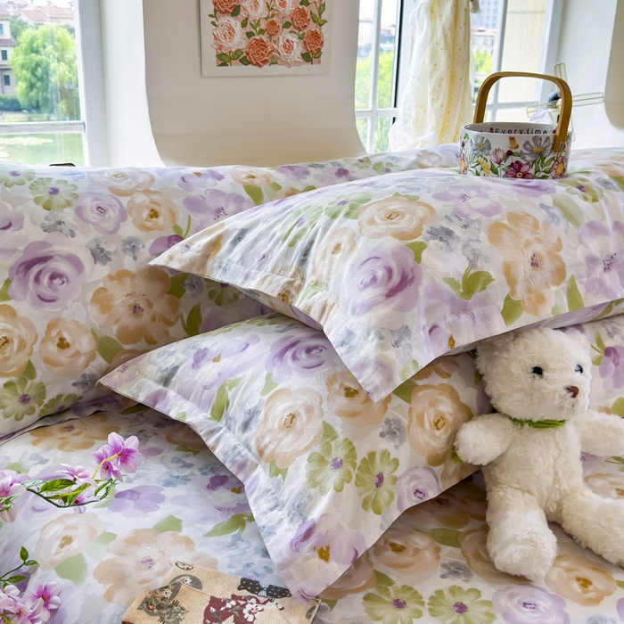 91家纺网 家纺一手货源 找家纺 姝辰 2025新款全棉纯棉印花双人长枕套纯棉加长单枕套 佳人有约