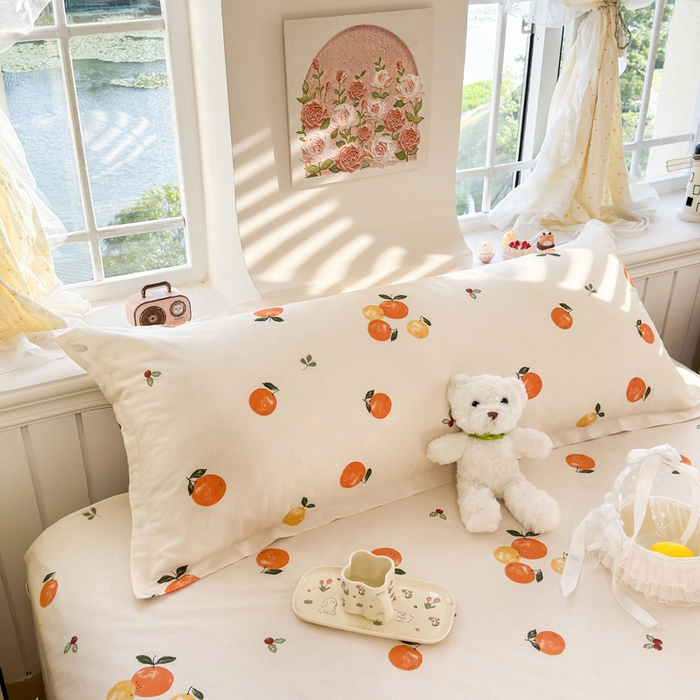 91家纺网 家纺一手货源 找家纺 姝辰 2025新款全棉纯棉印花双人长枕套纯棉加长单枕套 柿柿如意