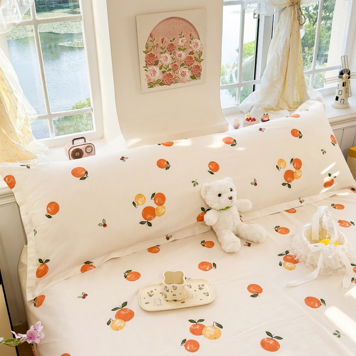 91家纺网 家纺一手货源 找家纺 姝辰 2025新款全棉纯棉印花双人长枕套纯棉加长单枕套 柿柿如意