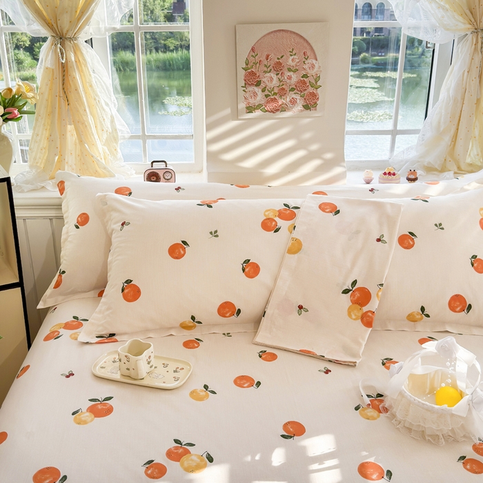 91家纺网 家纺一手货源 找家纺 姝辰 2025新款全棉纯棉印花双人长枕套纯棉加长单枕套 柿柿如意