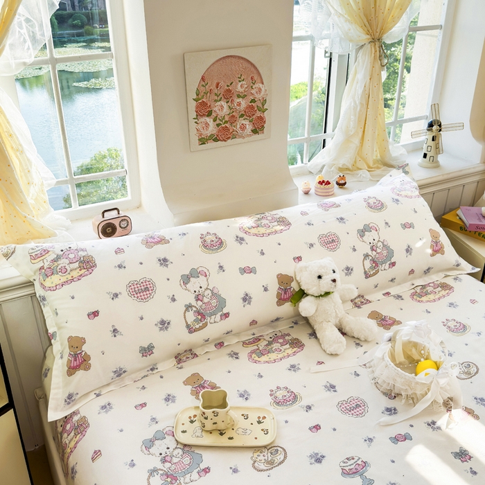 91家纺网 家纺一手货源 找家纺 姝辰 2025新款全棉纯棉印花双人长枕套纯棉加长单枕套 蛋糕小熊