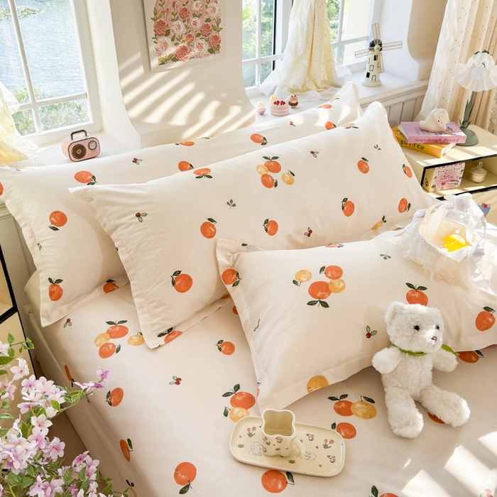 91家纺网 家纺一手货源 找家纺 姝辰 2025新款全棉纯棉印花双人长枕套纯棉加长单枕套 柿柿如意