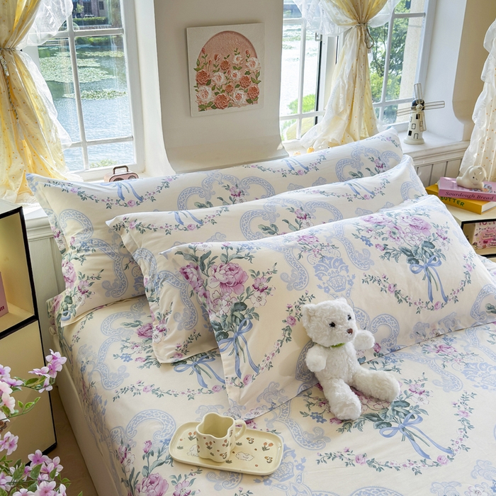 91家纺网 家纺一手货源 找家纺 姝辰 2025新款全棉纯棉印花双人长枕套纯棉加长单枕套 花开浪漫