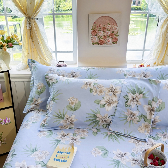 91家纺网 家纺一手货源 找家纺 姝辰 2025新款全棉纯棉印花双人长枕套纯棉加长单枕套 百合幽梦