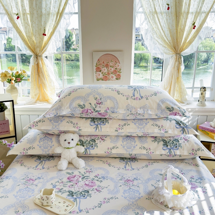 91家纺网 家纺一手货源 找家纺 姝辰 2025新款全棉纯棉印花双人长枕套纯棉加长单枕套 花开浪漫