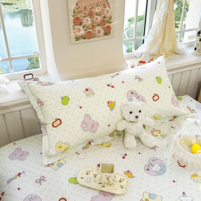 91家纺网 家纺一手货源 找家纺 姝辰 2025新款全棉纯棉印花双人长枕套纯棉加长单枕套 元气猪猪