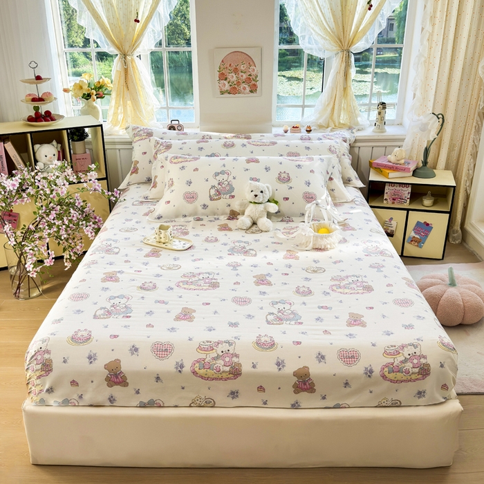 91家纺网 家纺一手货源 找家纺 姝辰 2025新款全棉纯棉印花双人长枕套纯棉加长单枕套 蛋糕小熊