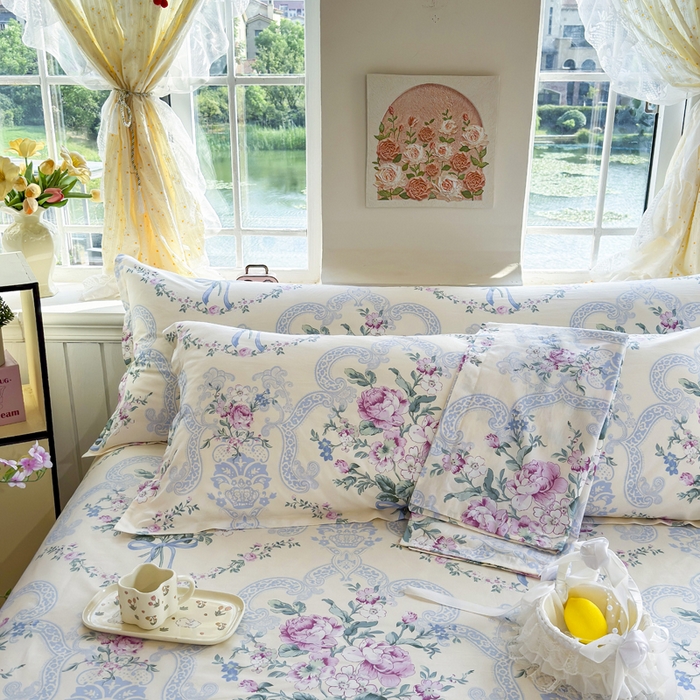 91家纺网 家纺一手货源 找家纺 姝辰 2025新款全棉纯棉印花双人长枕套纯棉加长单枕套 花开浪漫