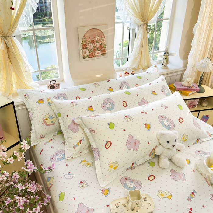 91家纺网 家纺一手货源 找家纺 姝辰 2025新款全棉纯棉印花双人长枕套纯棉加长单枕套 元气猪猪