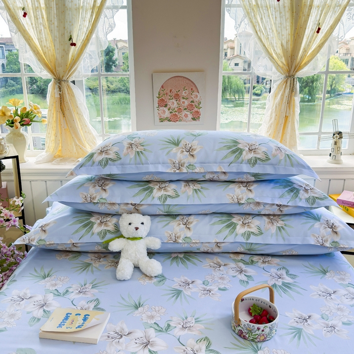 91家纺网 家纺一手货源 找家纺 姝辰 2025新款全棉纯棉印花双人长枕套纯棉加长单枕套 百合幽梦