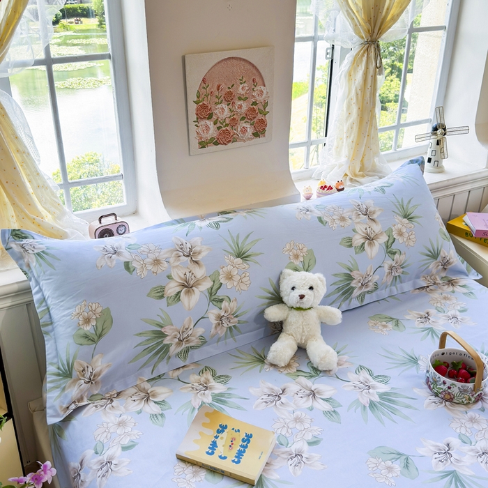 91家纺网 家纺一手货源 找家纺 姝辰 2025新款全棉纯棉印花双人长枕套纯棉加长单枕套 百合幽梦