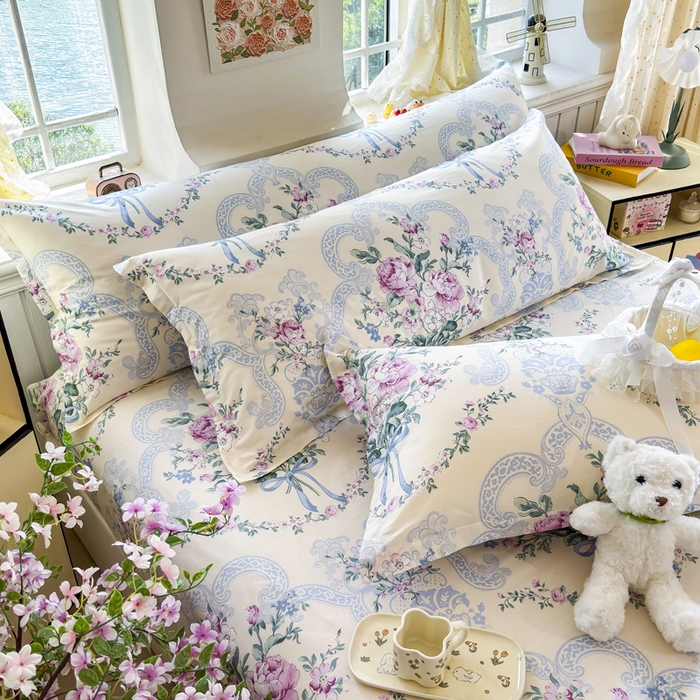 91家纺网 家纺一手货源 找家纺 姝辰 2025新款全棉纯棉印花双人长枕套纯棉加长单枕套 花开浪漫