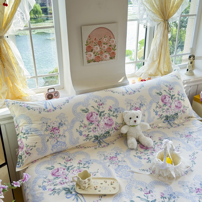 91家纺网 家纺一手货源 找家纺 姝辰 2025新款全棉纯棉印花双人长枕套纯棉加长单枕套 花开浪漫