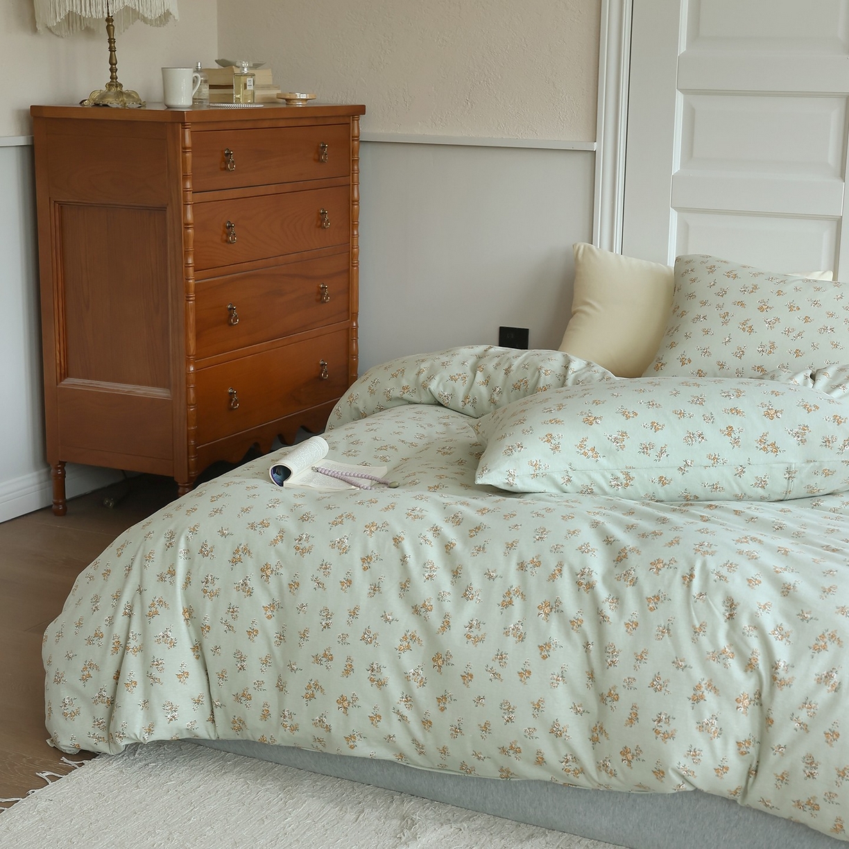 91家纺网 家纺一手货源 找家纺 爱丽丝 2025新款亲肤舒适针织棉四件套系列 复古玫瑰