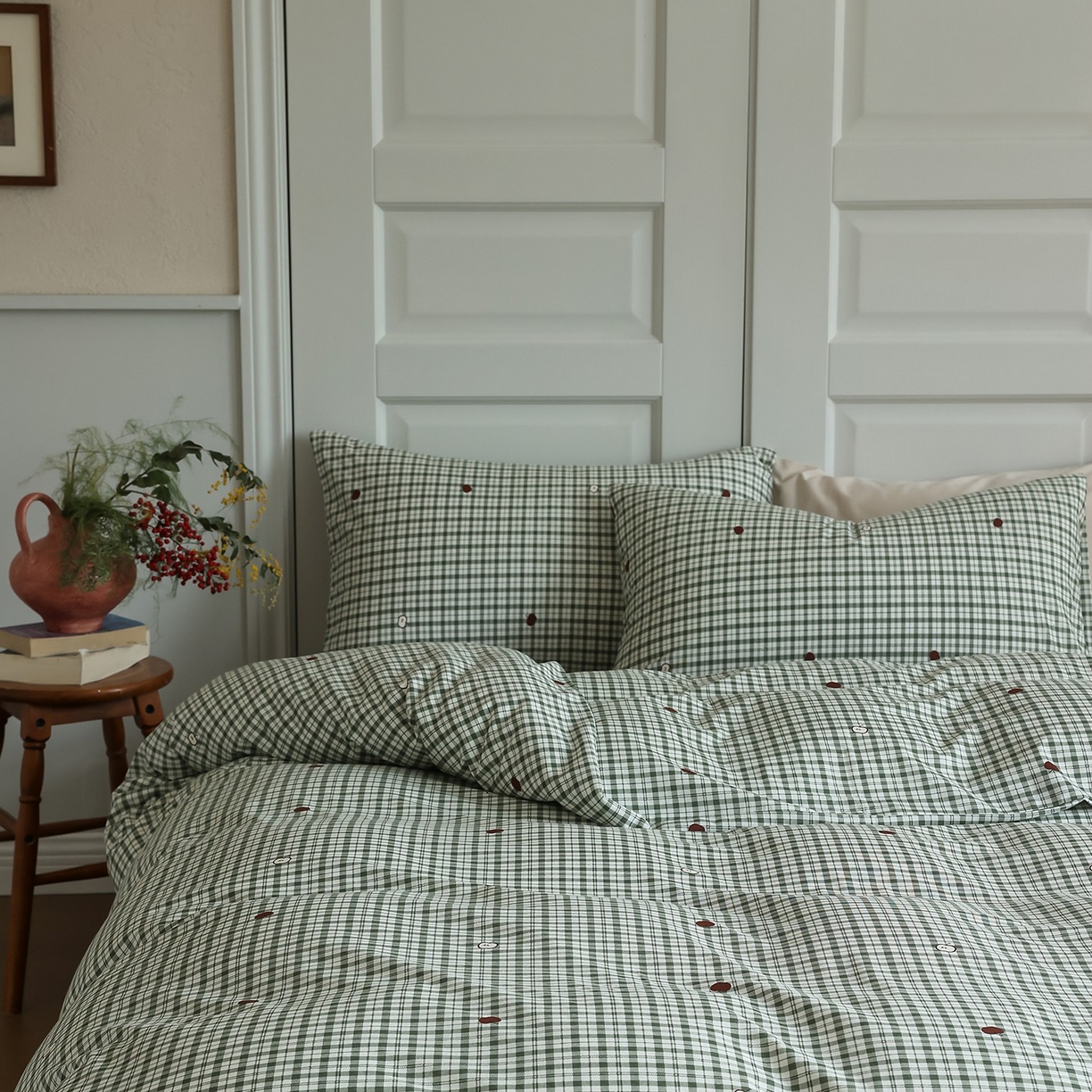 91家纺网 家纺一手货源 找家纺 爱丽丝 2025新款亲肤舒适针织棉四件套系列 条纹苹果绿