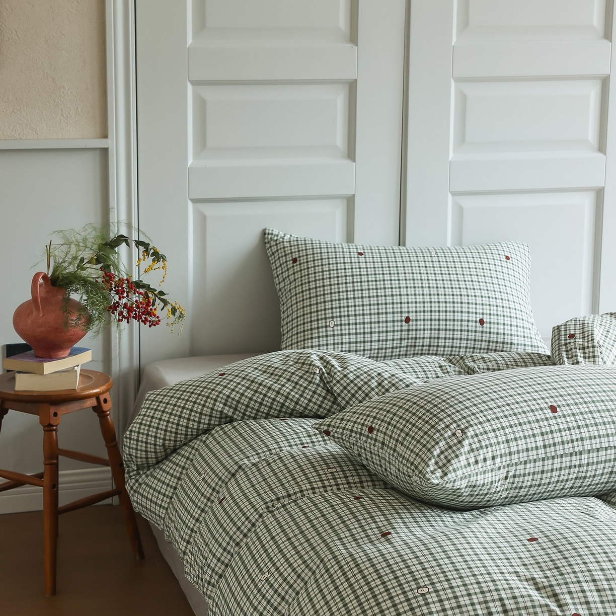 91家纺网 家纺一手货源 找家纺 爱丽丝 2025新款亲肤舒适针织棉四件套系列 条纹苹果绿