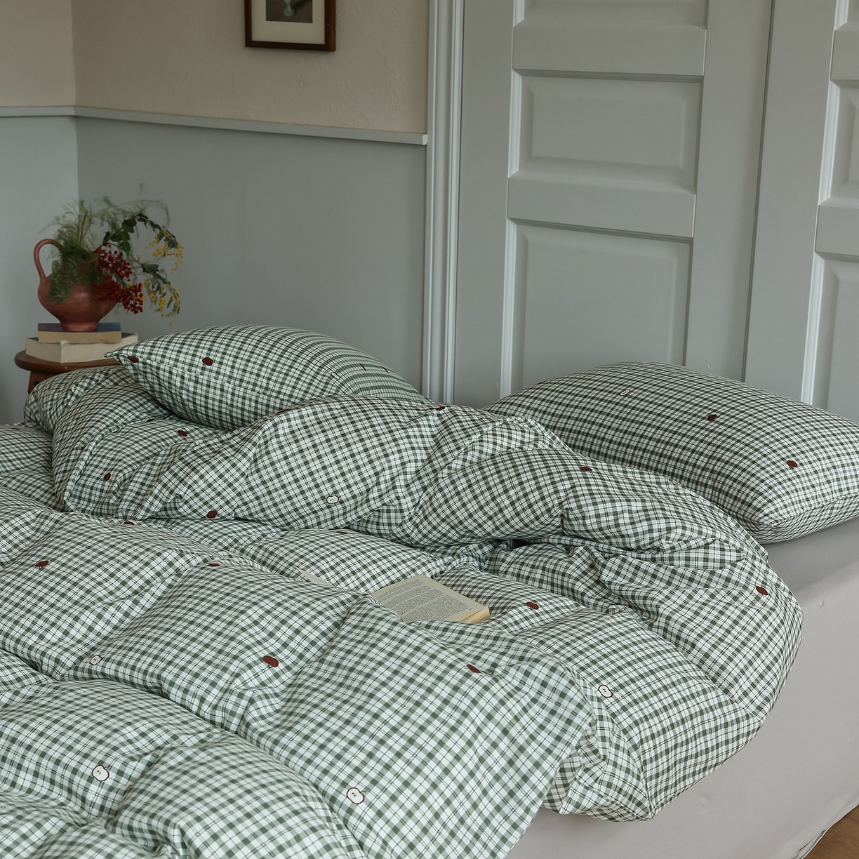 91家纺网 家纺一手货源 找家纺 爱丽丝 2025新款亲肤舒适针织棉四件套系列 条纹苹果绿