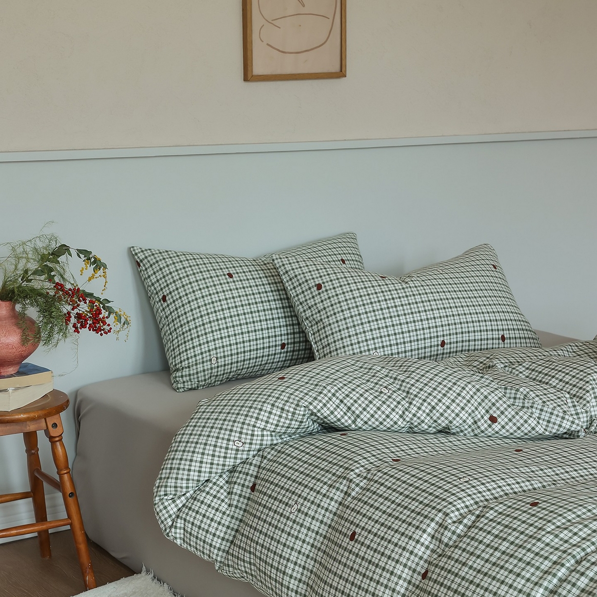 91家纺网 家纺一手货源 找家纺 爱丽丝 2025新款亲肤舒适针织棉四件套系列 条纹苹果绿