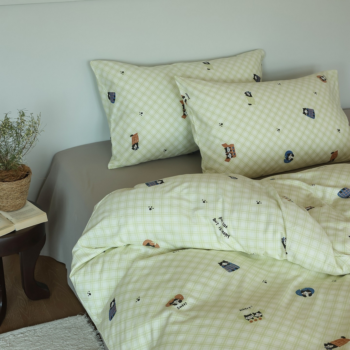 91家纺网 家纺一手货源 找家纺 爱丽丝 2025新款亲肤舒适针织棉四件套系列 晚安猫