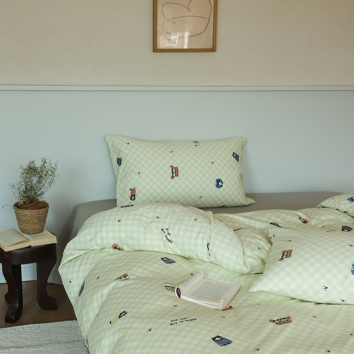 91家纺网 家纺一手货源 找家纺 爱丽丝 2025新款亲肤舒适针织棉四件套系列 晚安猫