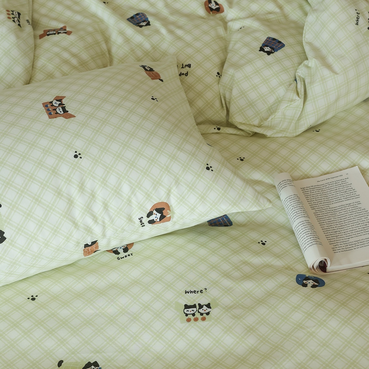 91家纺网 家纺一手货源 找家纺 爱丽丝 2025新款亲肤舒适针织棉四件套系列 晚安猫