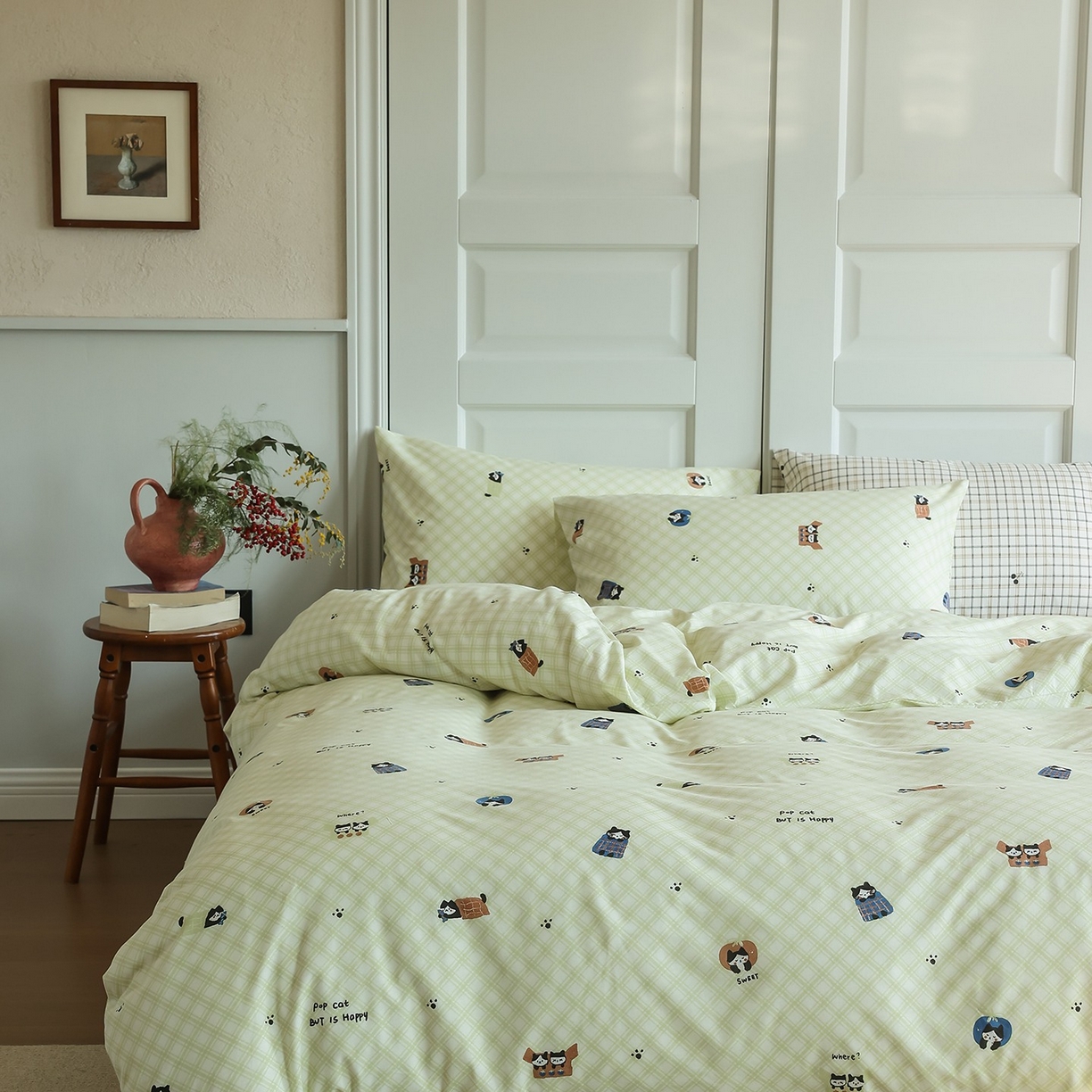 91家纺网 家纺一手货源 找家纺 爱丽丝 2025新款亲肤舒适针织棉四件套系列 晚安猫