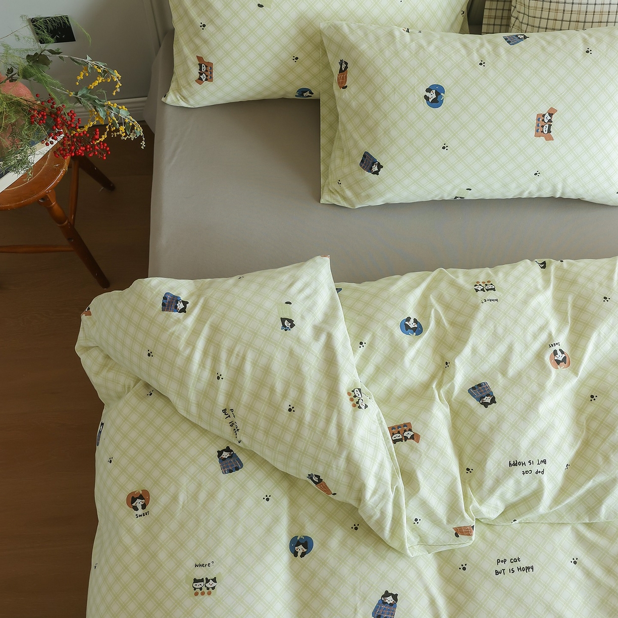 91家纺网 家纺一手货源 找家纺 爱丽丝 2025新款亲肤舒适针织棉四件套系列 晚安猫