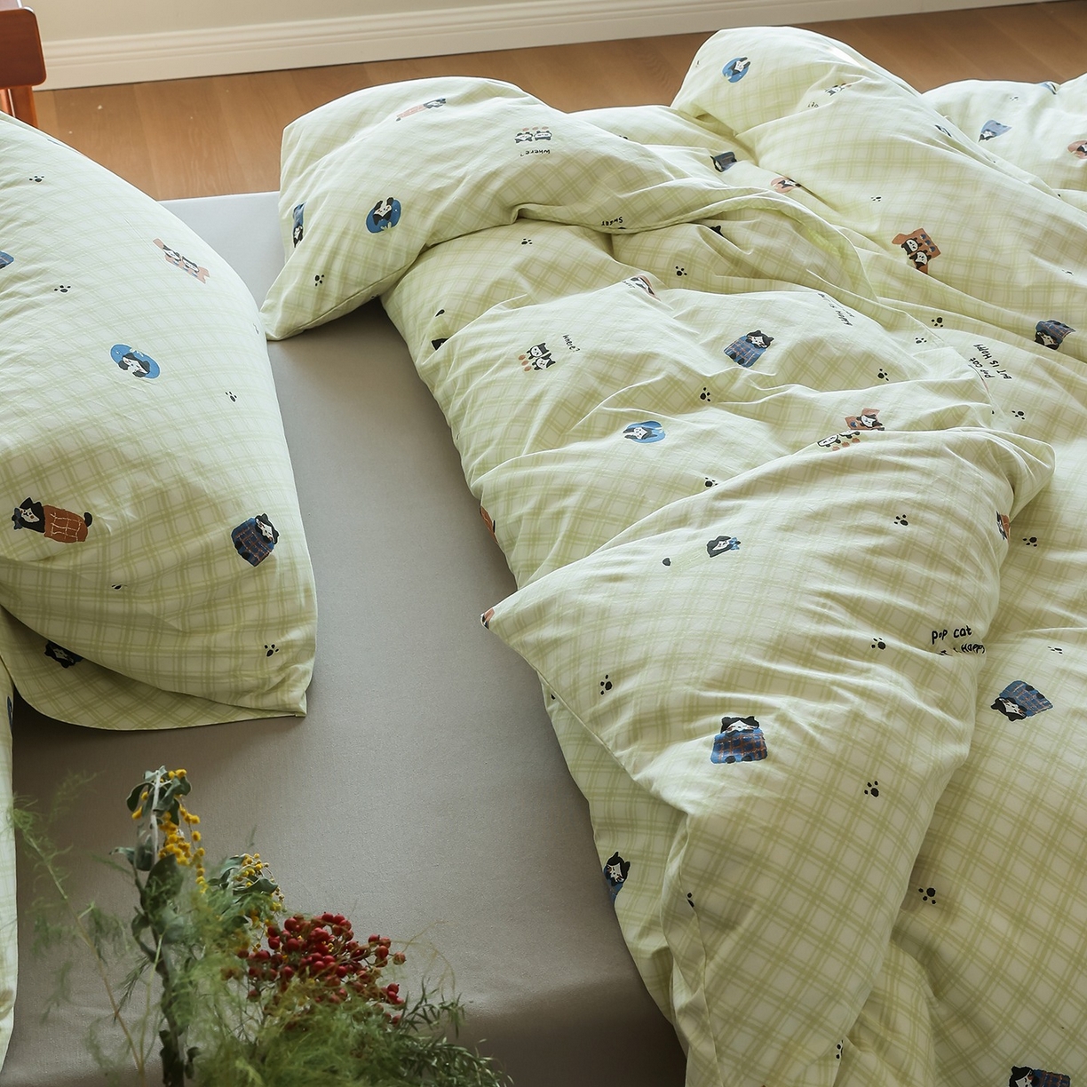 91家纺网 家纺一手货源 找家纺 爱丽丝 2025新款亲肤舒适针织棉四件套系列 晚安猫