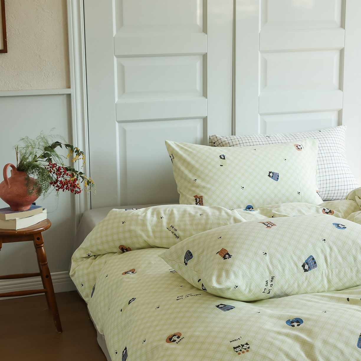 91家纺网 家纺一手货源 找家纺 爱丽丝 2025新款亲肤舒适针织棉四件套系列 晚安猫