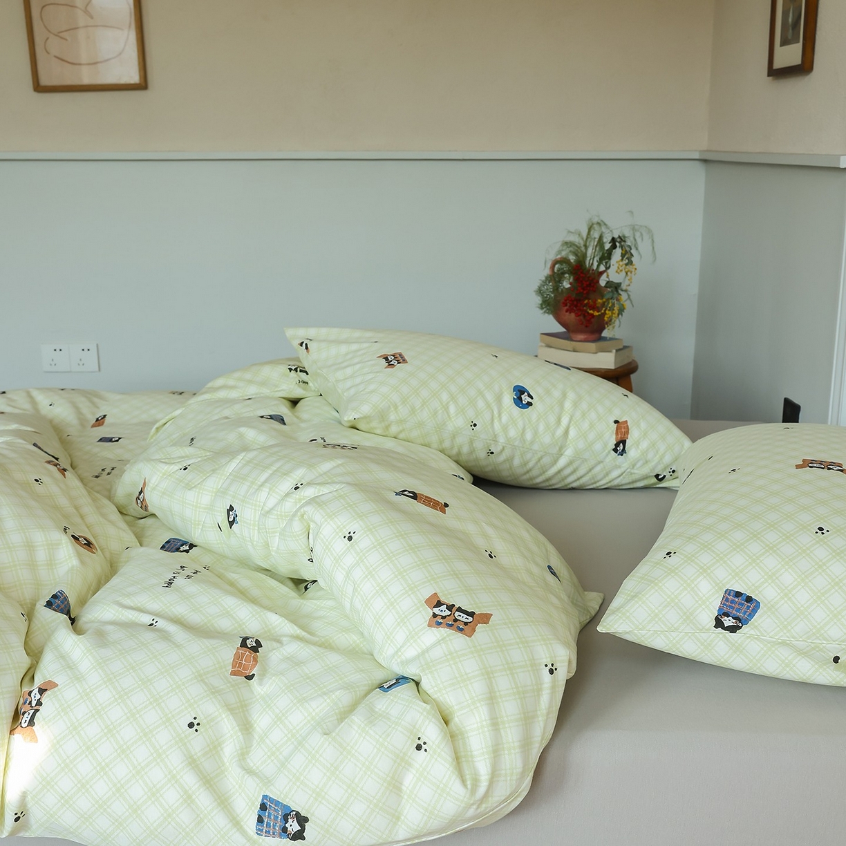 91家纺网 家纺一手货源 找家纺 爱丽丝 2025新款亲肤舒适针织棉四件套系列 晚安猫