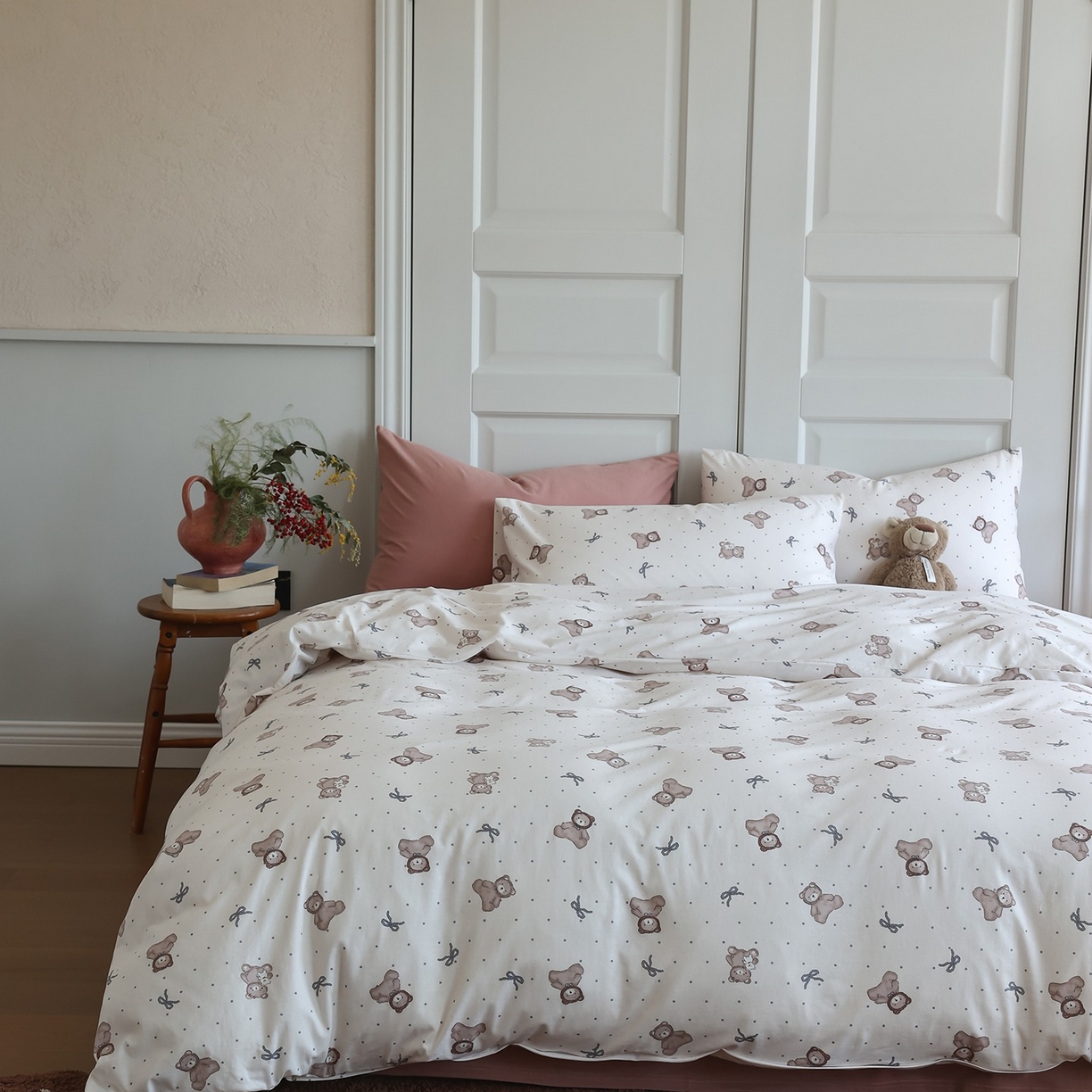 91家纺网 家纺一手货源 找家纺 爱丽丝 2025新款亲肤舒适针织棉四件套系列 维尼熊